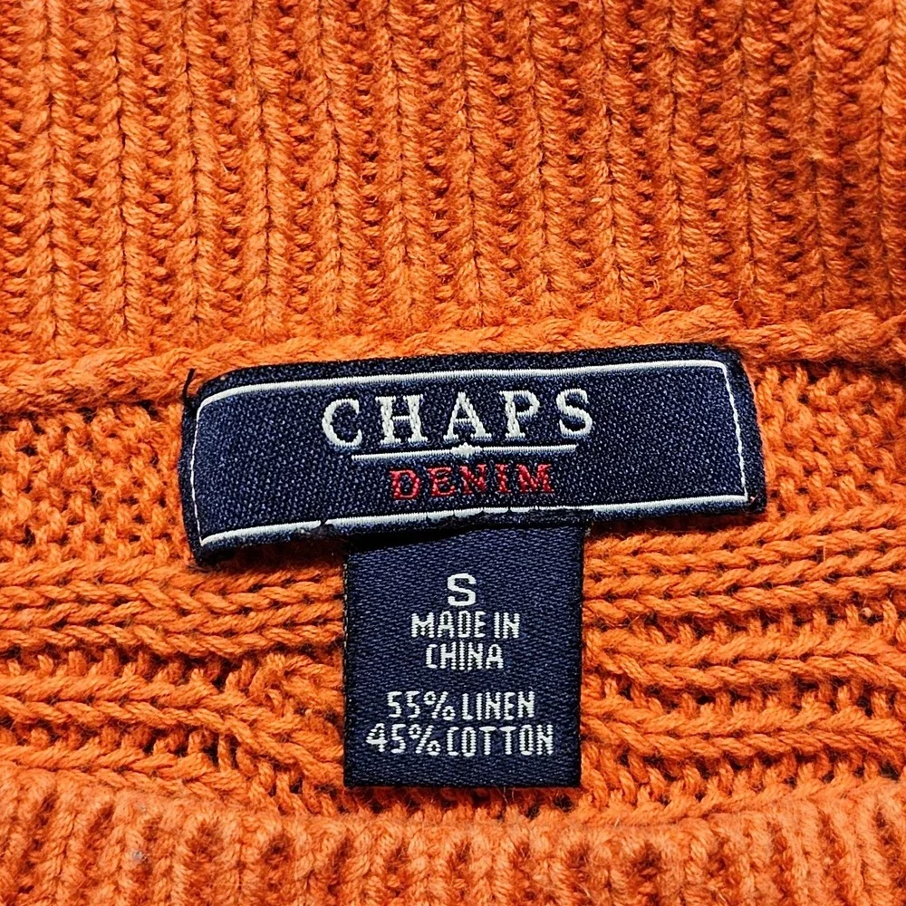Chaps Denim Womens Small Orange Cable Knit Boat Neck Linen Cotton Sweater